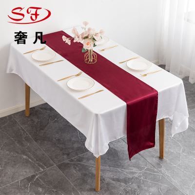 Factory Wholesale Nordic Style Hotel Wedding Tablecloth Decoration Polyester Solid Color Satin Coffee Table Mats Color Table Flag