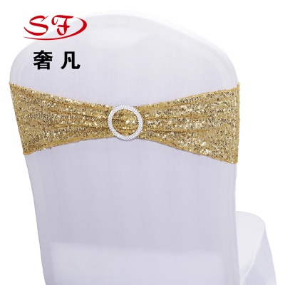 Wholesale Spot Ins Wedding Banquet Decoration Hotel Spandex Chair Cover Bow Chair Back Flowers Elastic Sequin Strap