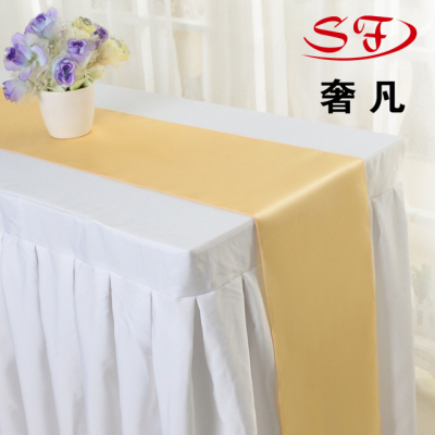 Amazon Wedding Satin Color Table Flag Hotel Wedding Table Runner Decoration Polyester Champagne Tablecloths Table Runners