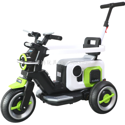 Children's Electric Motorcycle with Push Handle Bohong Toy Single Electric Double Drive