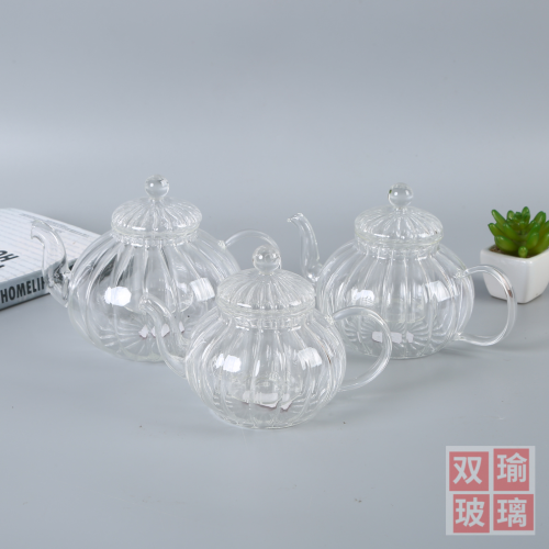 striped olecranon-mouth scented tea teapot transparent glass material pumpkin pot filter liner teapot various specifications