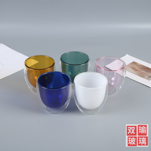 double layer glass cup color heat-resistant glass coffee cup heat insulation milk cup color double layer glass cup breakfast cup