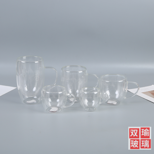simple transparent glass milk drinking cup household living room with handle double layer coffee or tea cup fruit drink cup