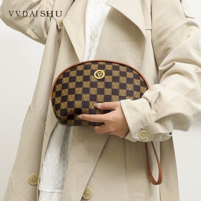 [Weiwei Kangaroo] New PVC Chessboard Grid Shell Pouch Hand Carrying Cosmetic Bag Factory Wholesale