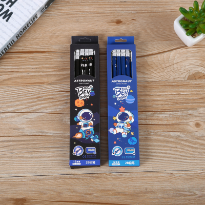 Colorful Astronaut Pattern Color Box Packaging 12 PCs Ben Bell Brand 2B Pencil Elementary School Student Writing Pencil