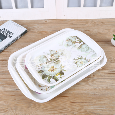 European-Style Flower Melamine Square Tray New Year Fruit Dining Tray Coffee Drinking Tea Plate