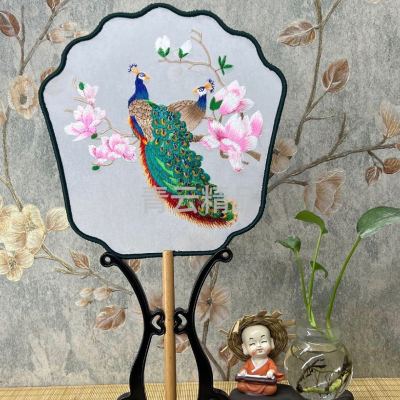 Double Sided Embroidery Semi-Permeable Chinese Style Costume Fan Han Chinese Clothing Cheongsam Circular Fan Temple Fan Tassel Dance Photo Props