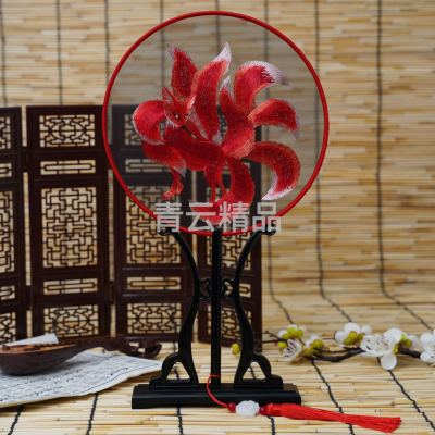 Circular Fan Ancient Style Suzhou Embroidery Double-Sided Embroidery Fan High-End Chinese Style Dance Photography Hanfu Embroidery Temple Fan