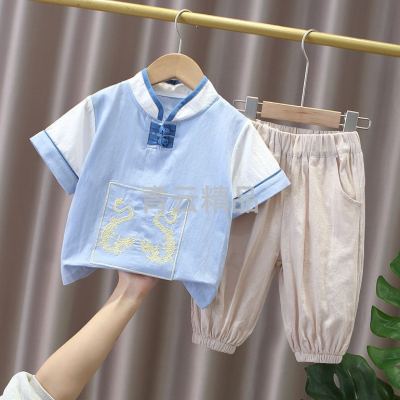 Chinese Style Boys' Hanfu Summer Suit Children's Ancient Costume Thin Tang Suit Childe Young Master Baby Boy Cotton Suit
