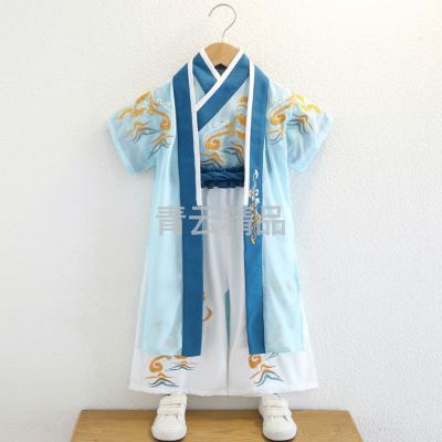 Children's Han Chinese Costume Boys Summer Suit High-End Improved Ancient Costume Ethnic Clothing Chinese Style Baby Tang Costume Three-Piece Suit