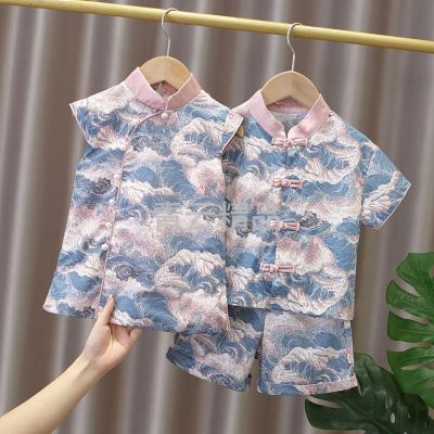 Children's Han Chinese Costume Summer Thin Fashion Tang Suit Children's Ancient Style Chinese Style Costume HAILANG Suit Sister-Brother Clothes