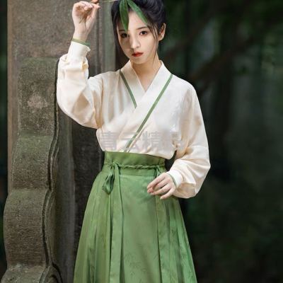 Hanfu Daily Improved Hanfu Chinese Style Spring and Autumn New Ancient Costume Suit Aircraft Sleeve Top Horse-Face Skirt Women