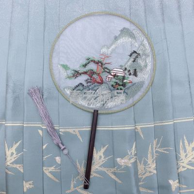 Suzhou Embroidery Circular Fan Embroidery Fan Landscape Image Dance Performance Photography Ancient Style Han Chinese Clothing Fan Wholesale Scenic Spot Special Approval