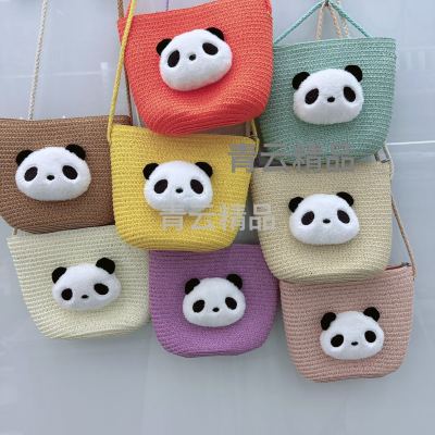 Summer New Hand-Woven Mobile Phone Bag Panda Shell Bag Crossbody Coin Purse Children's Bags Vacation Beach Women's Bag