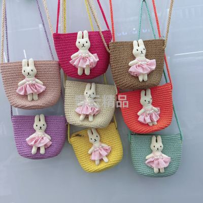 Summer Hand-Woven Straw Bag Wholesale Seaside Vacation Beach Bag Shell-Shaped Children Mini Cute Rabbit