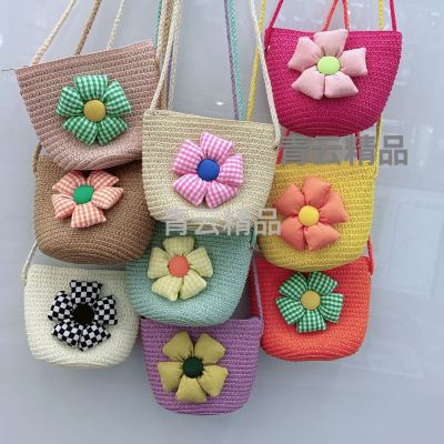 Summer Hand-Woven Straw Bag Wholesale Seaside Vacation Beach Bag Shell-Shaped Children Mini Cute Flower