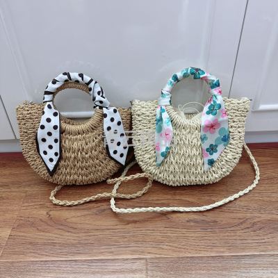 New Fresh Portable Crossbody Straw Bag Vacation Beach Bag Cute Hand-Woven Bag Casual Small Bags Women