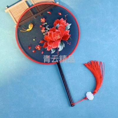 Ancient Chinese Style Embroidery Fan Suzhou Embroidery Double-Sided Embroidery Circular Fan Hanfu Fan Cheongsam Dance Fan Craft Fan Travel Memorial