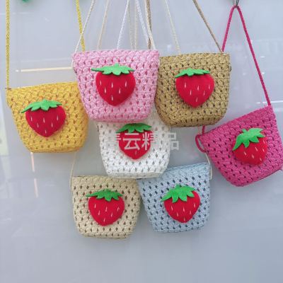 Summer New Children's Hollow Straw Bag Mini Mesh Small Bag Beach Bag Key Shell Bag Strawberry Coin Purse