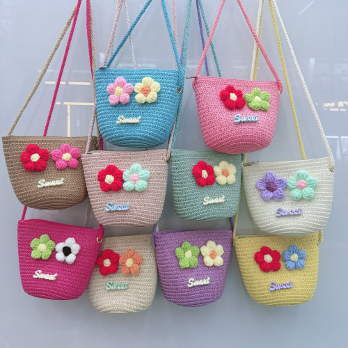 Summer children's straw bag shell bag coin purse knitting ba