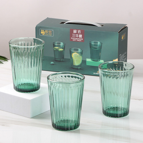 彩色玻璃杯套装三件套家用水杯6只装礼盒夏季果汁杯