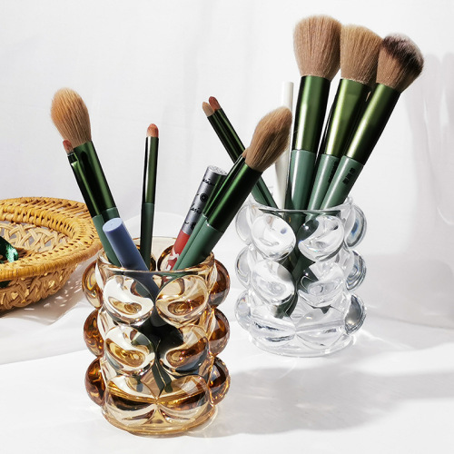 玻璃笔筒办公室桌面收纳装饰摆件创意化妆刷桶透明泡泡杯