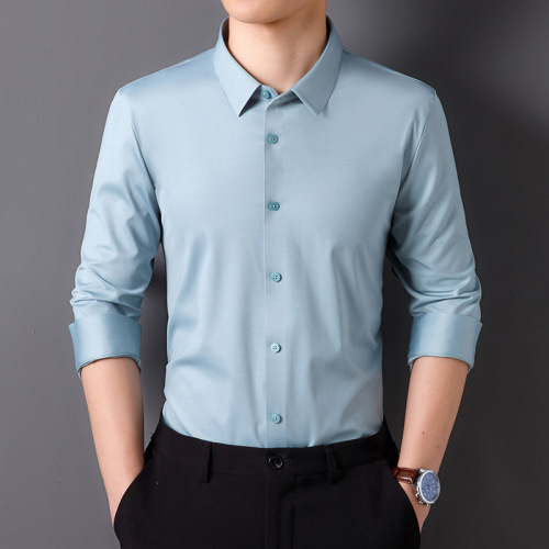 【无痕高弹力】春秋季男士长袖锦氨衬衫商务休闲中青年衬衣批代发