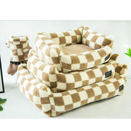 autumn and winter fashion three-piece set teddy plush lambswool removable and washable pet cotton nest warm and comfortable dog bed dog mat dog nest