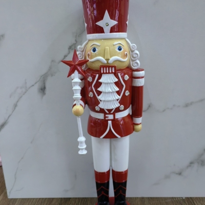 Resin Walnut Soldier Nutcracker Red and White Color Matching Led Decoration Gift