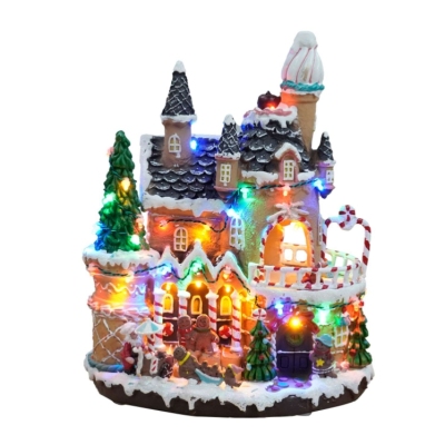 Popular Colorful Luminous Music Castle Snow House Decoration Colorful Luminous Cabin Christmas Decorations Gift