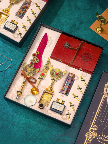 厂家直销笔记本羽毛笔套装朋克机械羽毛钢笔哈利波羽毛笔套装