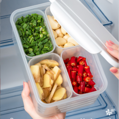 Refrigerator Food Storage Box Four-Compartment Meat Box Special Purpose Plate Transparent Refrigerator Storage Box High 