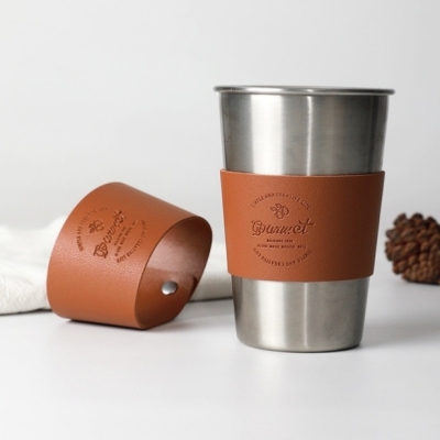 Outdoor Camping Water Cup Stainless Steel High Temperature Resistant Portable Anti-Scald Coffee Cup Leather Case Beer Steins