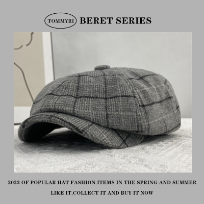 Octagonal Cap European Version Punk Fashion Trend Neutral Cap Simple Wool Cap British Plaid Style Japanese-Style Retro Hat