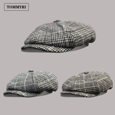 Octagonal Hat European Style Punk Style Fashion Trendy Neutral Hat Simple Wool Hat British Plaid Style Japanese Retro Hat