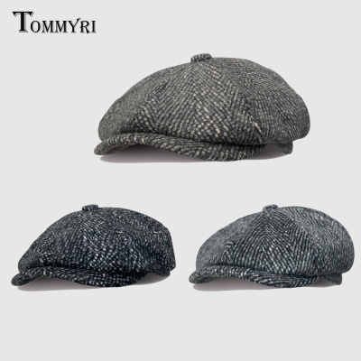 Octagonal Cap European Version Punk Fashion Trend Neutral Cap Simple Wool Cap British Plaid Style Japanese-Style Retro Hat