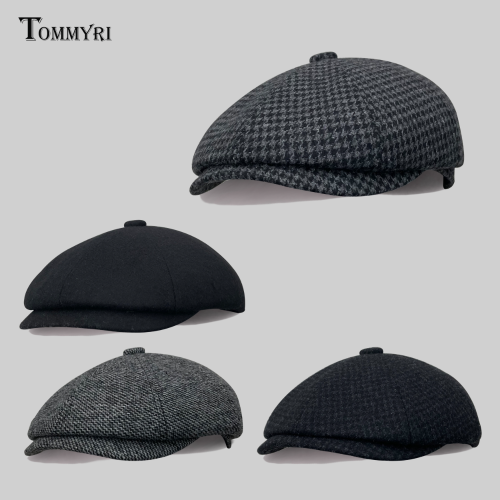 Octagonal Cap European Version Punk Fashion Trend Neutral Cap Simple Wool Cap British Plaid Style Japanese-Style Retro Hat