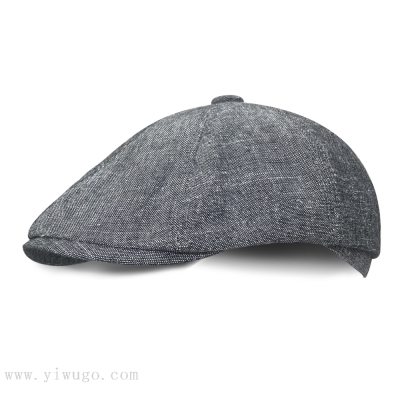 British Peaked Cap Men's Summer Thin Cotton and Linen Sun-Proof Beret Retro Short Brim Casual Forward Hat