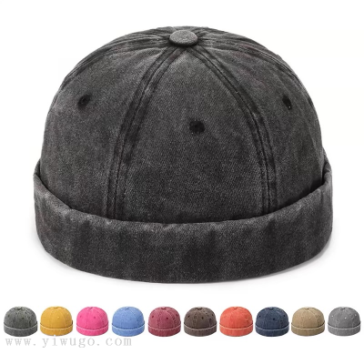 Trendy All-Match Hip Hop Soft Top Washed Hat Men's Floor Hat Retro Distressed Yupi Four Seasons Brimless Melon Hat Women