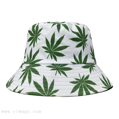 casual printed maple leaf hat autumn outdoor sun-proof all-matching bucket hat korean style sun protection big brim double-sided wear bucket hat