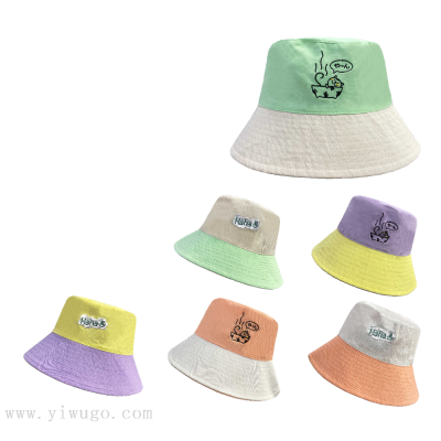 Spring and Summer New Fisherman Hat Children's Bucket Hat Color Matching Double-Sided Wear Travel Sun-Proof Leisure Basin Hat