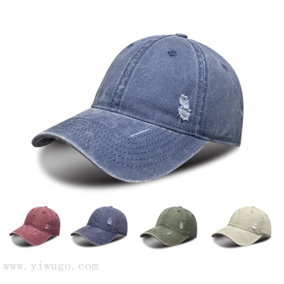 Retro Distressed American Baseball Cap Men's and Women's Fashionable Versatile Korean Style Youth Street Washed Brushed Ripped Peaked Cap