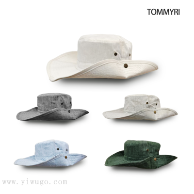 outdoor fishing climbing hiking hat summer sun-proof bucket hat western cowboy hat cotton and linen breathable bucket hat