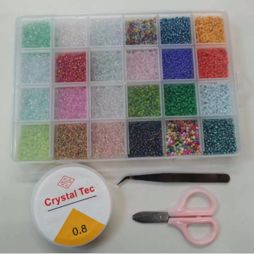 24 Grid Mixed Color Glass Beads with Tool Set Cross Stitch Beads String Beads Materials Handmade DIY Ornament Accessories