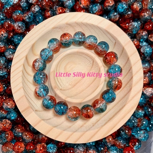 爆款8mm10mm冰裂爆花透闪玻璃琉璃圆珠diy串珠手链项链饰品配件