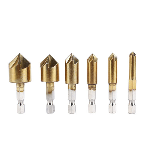 六角柄镀钛五刃倒角器带槽倒角器倒角刀90度6件套倒角器