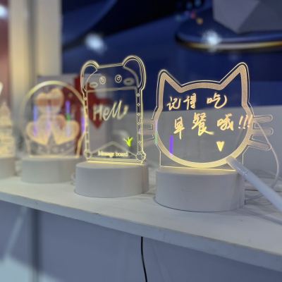 3D Small Night Lamp Acrylic Transparent Luminous Notes Dormitory Memo Prompt Girl Heart Ins Message Erasable Board