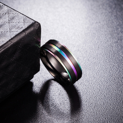 厂家直供钛钢男士戒指双色黑彩色凹槽指环简约潮男韩版气质服饰