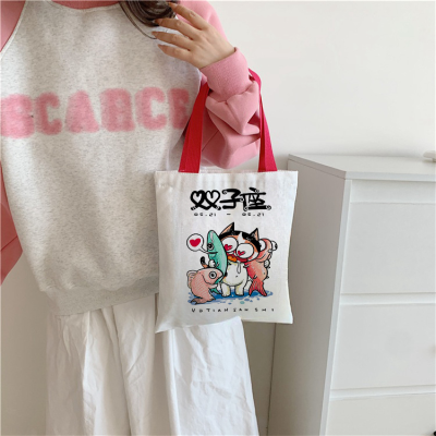 Urgent Customized Beautiful Pattern Text DIY Exclusive Logo Advertising Blank Canvas Bag Environmental Protection Shopping Bag