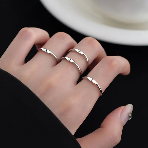 zhiyun letters simple and versatile popular new hand jewelry female 925 silver ring non-fading niche jewelry wholesale